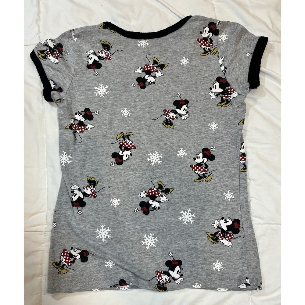 Disney Short Sleeve Kids T Shirt Size M 10 12 Minnie Mouse Snowflake Gray - Picture 2 of 5
